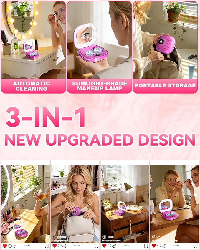 2025 Upgraded Ultrasonic Contact Lens Cleaner【50KHz Germany Super Motor】【Top1 Intelligent Chip-Smart Modes】 Gentle Cleaning & 99% Brightness, Portable Contact Lens Tools Home Travel Use (Purple)