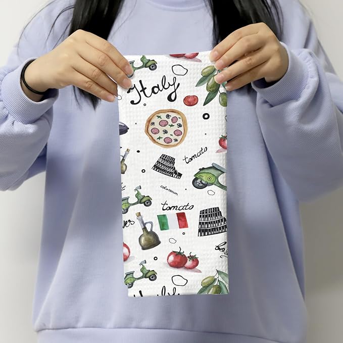 POFULL Italy Landmarks Dish Towel Rome Italian Summer Travel Gift Italian Kitchen Towel Housewarming Gift (Italy Towel)