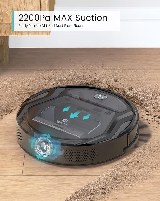 Lefant M210 Pro Robot Vacuum, Slim Quiet, 3 Adjustable Suction Levels, 6 Modes, Robot Vacuum Cleaner for Pet Hair, Hard Floors & Low Carpets, Self-Charging, WiFi/App/Alexa Control, Black