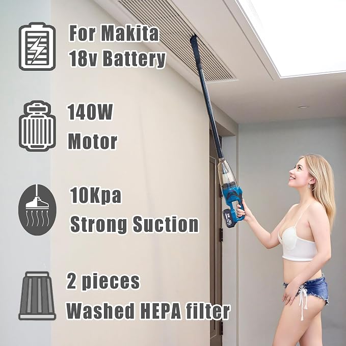 Cordless Vacuum Cleaner Compatible with Makita Battery,Wireless Handheld Vacuum Cleaner for Home, Boat, Workshop, Pet Hair, Furniture Cleaning(Tool Only No Battery)