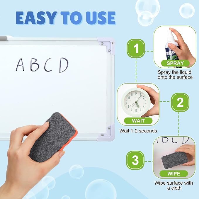 Fuyoooo 8 Pack Whiteboard Cleaner Set 8 Pcs 8.5 Fl oz Dry Erase Whiteboard Cleaning Spray Dry Erase Board Liquid Cleaner with 8 Pcs Magnetic Chalkboard Board Erasers for Classroom Home Office