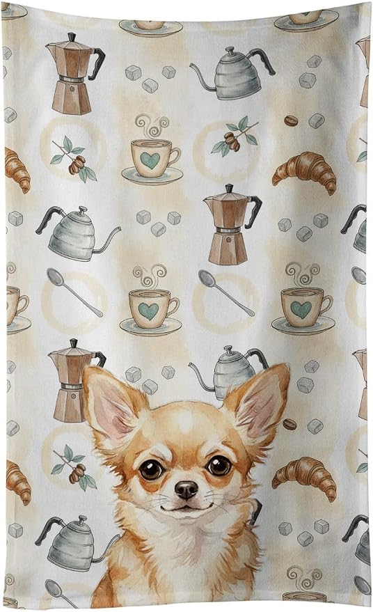 Caroline's Treasures Fawn Chihuahua Coffee Bar Kitchen Towel Velour Plush Front and Cotton Loop Back Machine Washable