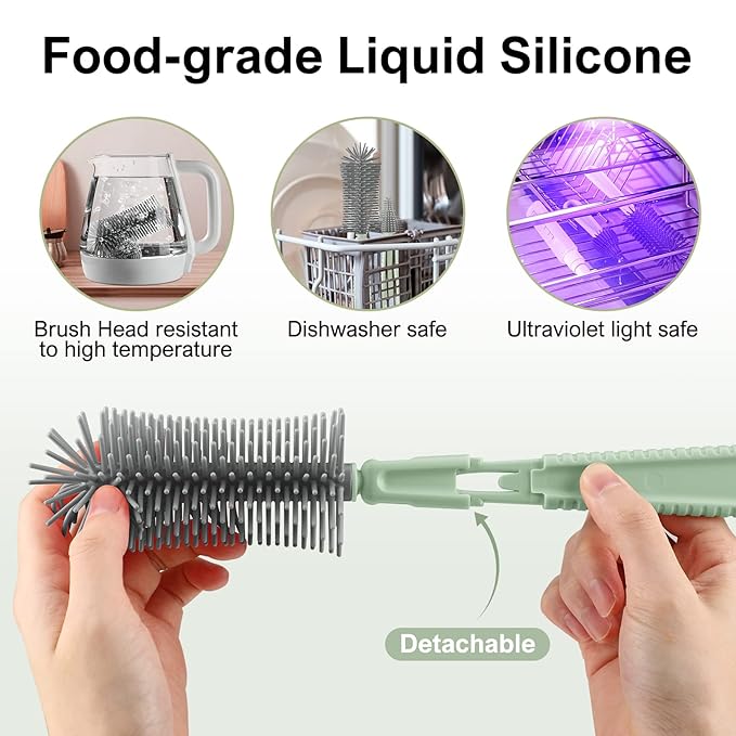 Baby Bottle Brush Set,6 in 1 Travel Silicone Bottle Cleaner Kit with Extendable Brush,Built-in Drying Rack,Nipple & Straw Brushes,Soap Dispenser & Organizer Case – Baby Shower Gift for New Moms