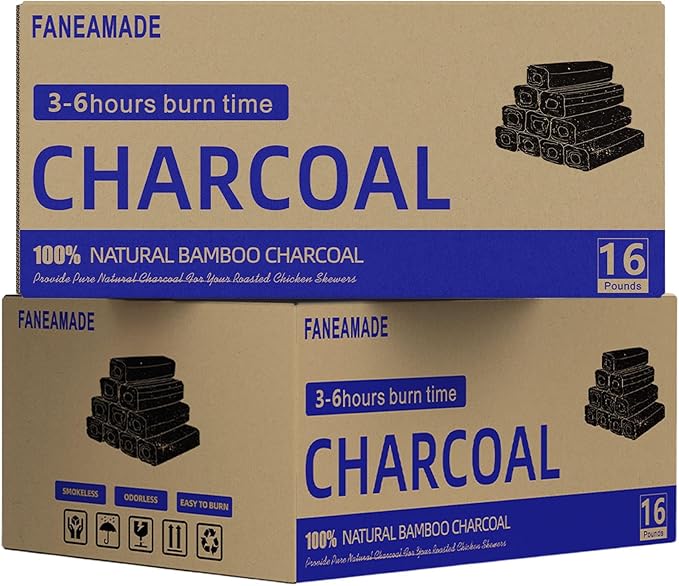 16 lb x 2 Pack Bamboo Charcoal Briquettes for Grilling & Smoking, Long Burn Low Ash, Smokeless BBQ Charcoal