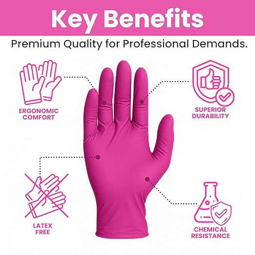 SAFEWAY USA Pink Nitrile Gloves Disposable — Non-Latex, Powder-Free, Ambidextrous Design Multi-purpose Gloves for House Chores, Nail Tech, Salon, Tattooing, Esthetician and more — (1000 pcs, X-Large)