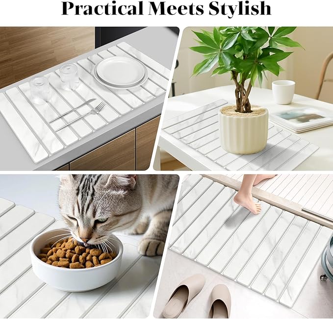 Extra Large Stone Dish Drying Mats for Kitchen Counter, 28"(L)×16"(W) Marble-Pattern Dish Drying Mat, Eco-Friendly Absorbent Diatomaceous Earth Mats for Dishes Bottles, Match Any Countertop
