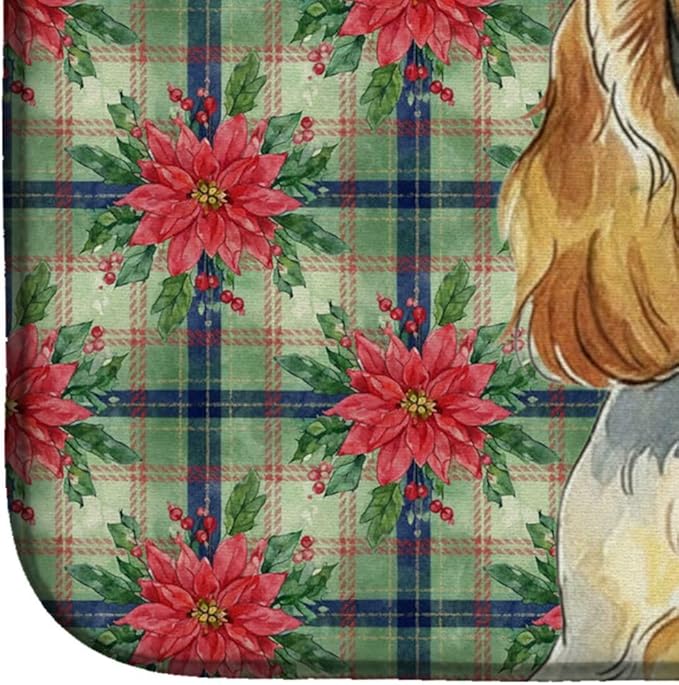 Caroline's Treasures Lemon Roan English Cocker Spaniel Christmas PoinsettIas Dish Drying Mat Absorbent Dish Drying Mat Pad for Kitchen Counter Dish Drainer Mat for Countertop, 14 x 21", Multicolor