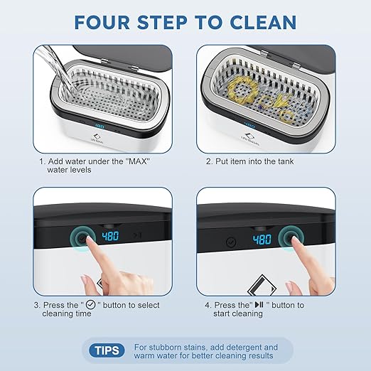 Life Basis Ultrasonic Jewelry Cleaner – Portable 500ML Sonic Cleaning Machine with 42kHz Deep Cleaning, 5 Timer Settings, Stainless Steel Tank, for Rings, Eyeglasses, Watch Straps, Coins, Dentures