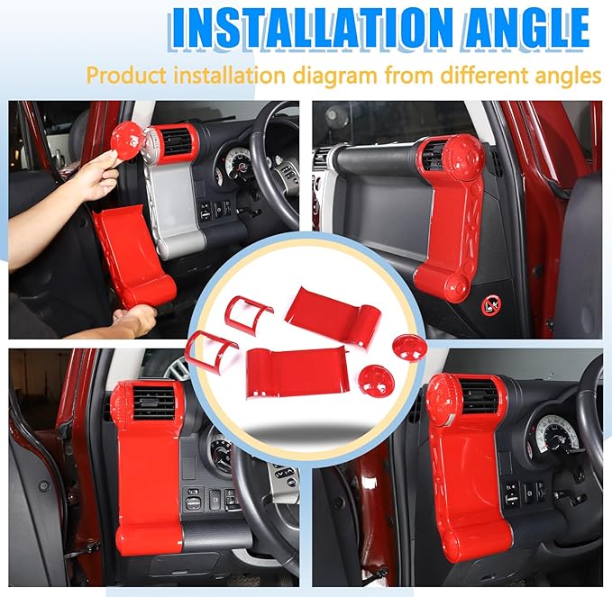 ABS Car Dashboard Side Air Outlet Frame Decorative Panel for Toyota FJ Cruiser (XJ10) 2007-2022 A/C Air Vent Kit Interior Accessories (Red)