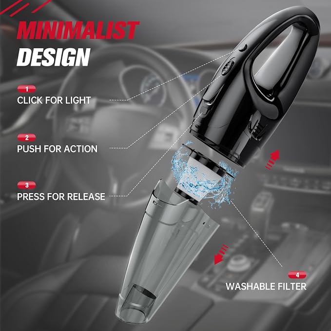 BSRCO Handheld Vacuum Cordless Rechargeable, Mini Car Vacuum Cleaner with LED, USB Charge, 1.65LBs Hand Vacuum Cordless, 25 Minutes Run Time for Car/Home/Pet Hair