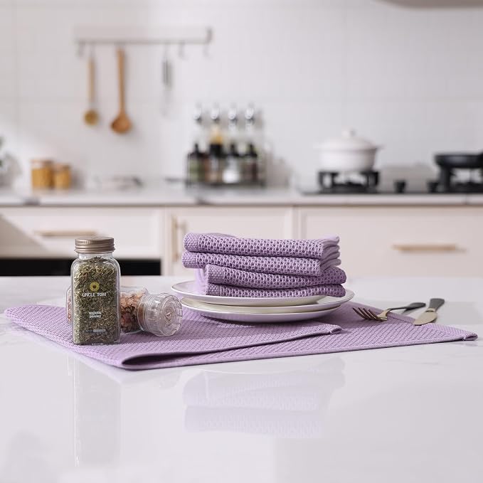 Kitinjoy 100% Cotton Waffle Weave Kitchen Hand Towels (13 X 28 Inches, Lavender), 4-Pack Super Soft and Absorbent Dish Towel for Drying Dishes