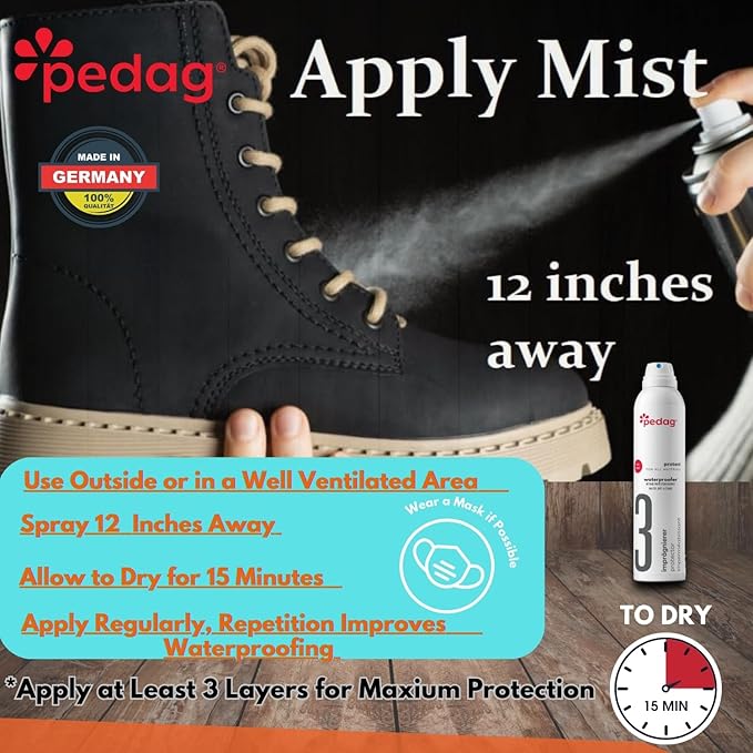 Pedag PFAS-Free Waterproofer | German Made | Heavy Duty Waterproof and Stain Repellent | Canvas & Fabric Spray Protector | Waterproofing Spray and Guard for Boots, Shoes, Tents, Hats, Jackets | 1 Can