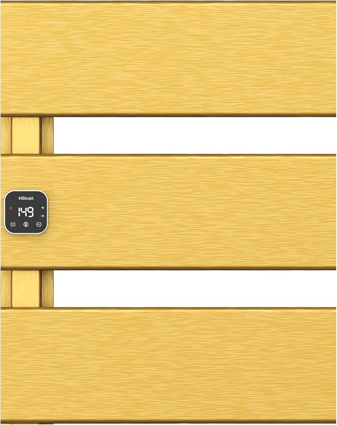 L Series Electric Towel Warmer for Bathroom, 3 Panel, Gold | Thermo Control and Timer, Fast Heat in 3 Mins, Dry Towels in 4 hrs, Memory Function, Work with Smart Plug, Left-Wiring