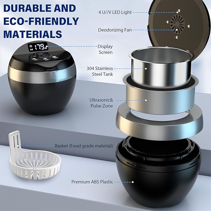 Ultrasonic Retainer Cleaner, 200ML Denture Cleaner for Mouthguard, Aligner, Brace, Night Guard and Dental Appliance with 4 Modes, 45kHz Jewelry Cleaner for Rings, Dental Cleaning Pod with Basket