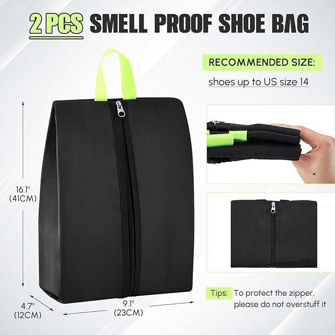 1 Pcs 2 Pack 4 Layer Smell Proof Cleat Bag Fits up to Size 14, Odor & Mud Resistant Cleat Storage, Waterproof, Fits Soccer, Football, Baseball & Golf Shoes (Black)