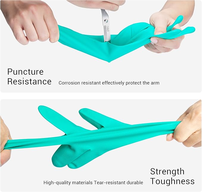 ThxToms 10 Pairs Nitrile Chemical Resistant Gloves, 15mil,13", Reusable Latex Rubber Free Heavy Duty Gloves, Acid Alkali Oil Protection, Industrial Use and Household Cleaning, Non-Slip, Medium