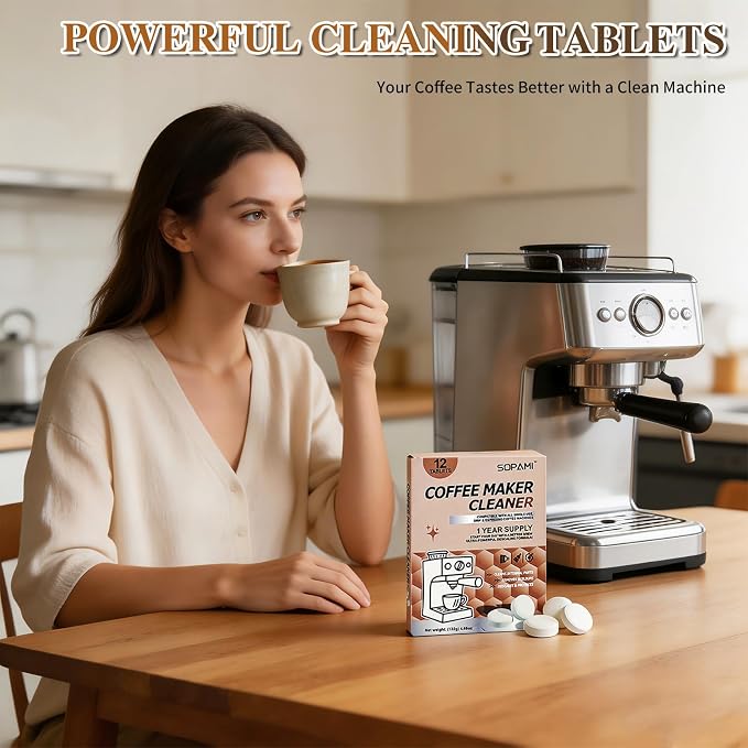 Sopami Coffee Maker Cleaner Tablets-12 count, Coffee Machine Descaler Speed Cleaning for Coffee Pot,Drip and Espresso Machine Cleaning Oil Remover