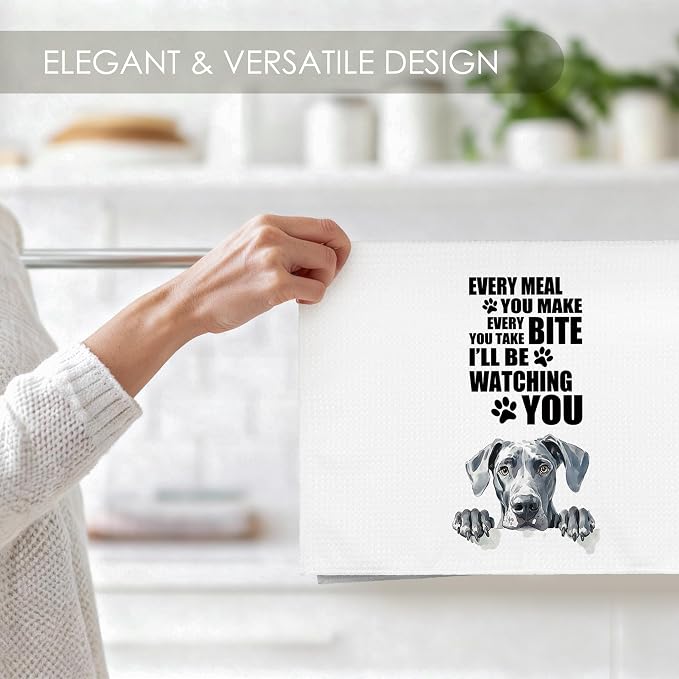 Great Dane Kitchen Towel Gifts for Dog Lovers Decorative Set of 2, Great Dane Dish Towels Dishcloths Tea Towels, Dog Waffle Weave Microfiber Hand Towel for Kitchen Bathroom Decor 16x24