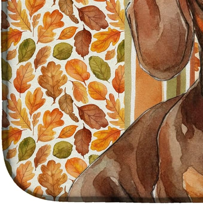 Caroline's Treasures Chocolate and Tan Dachshund Heirloom Fall Dish Drying Mat Absorbent Dish Drying Mat Pad for Kitchen Counter Dish Drainer Mat for Countertop, 14 x 21", Multicolor