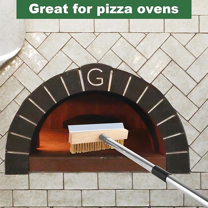 Aluminum Pizza Oven Brush, Grill Brush with Scraper and 3 Sections of Detachable Long Rod Design for Commercial Cleaning, Restaurants, Kitchens, BBQ Shelf Or Any Grill