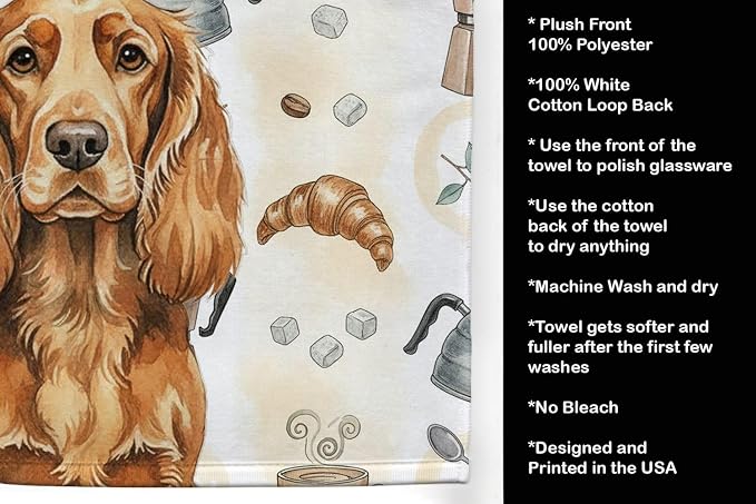 Caroline's Treasures Sussex Spaniel Coffee Bar Kitchen Towel Velour Plush Front and Cotton Loop Back Machine Washable