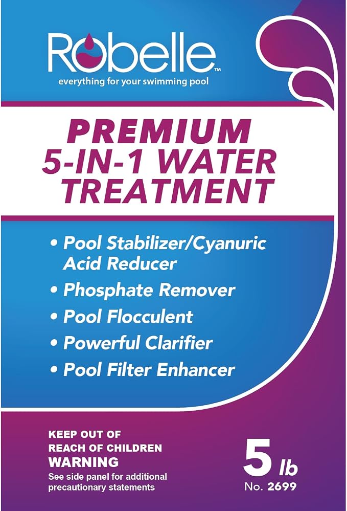 Robelle 5-Pounds Premium 5-in-1 Pool Water Treatment, Cyanuric Acid Reducer, Phosphate Remover, Made in USA
