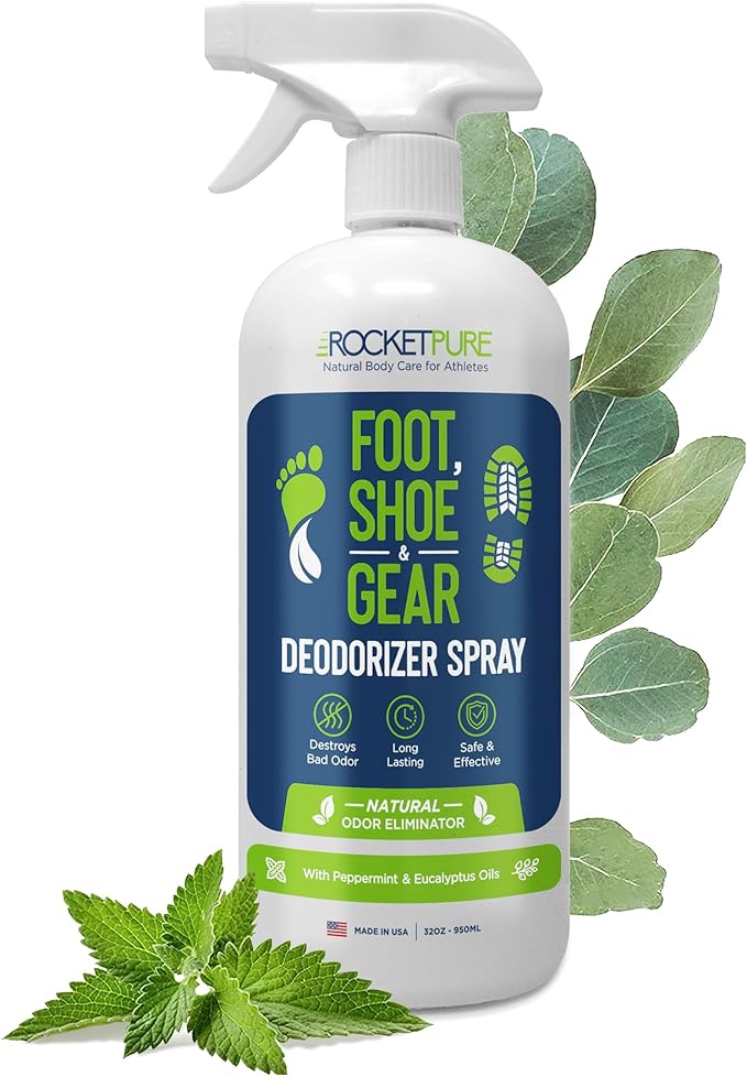 Rocket Pure Natural Foot and Shoe Deodorizer Spray, Deodorant and Odor Eliminator for Smelly Feet, Smell Remover, Formulated with Essential Oils, Made in the USA, Mint, 32 fl oz (Pack of 1)