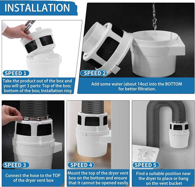 【Upgraded】 3 in 1 Indoor Dryer Vent Kit Lint Trap for Electric Clothes Dryers - with 4-Inch by 5-Feet Double Layer Black Proflex Duct