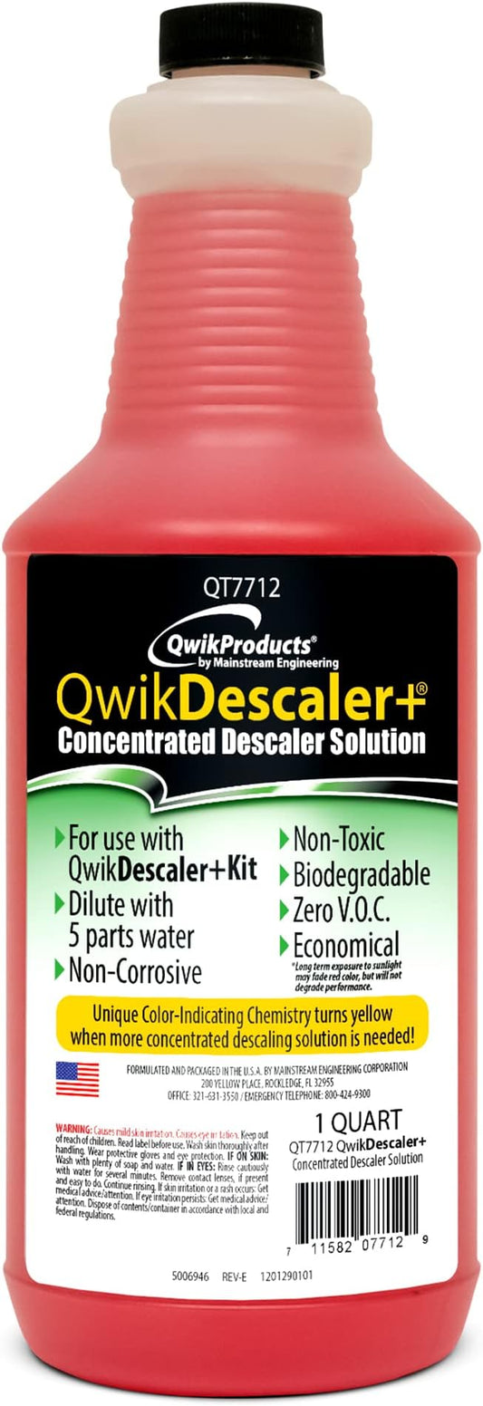 QwikProducts QwikDescaler + Concentrated Descaler Solution, Tankless Water Heater Descaling Solvent for Heat Exchanger, Quickly Dissolves Scale, Lime, Tarnish and Deposits, 1 Quart