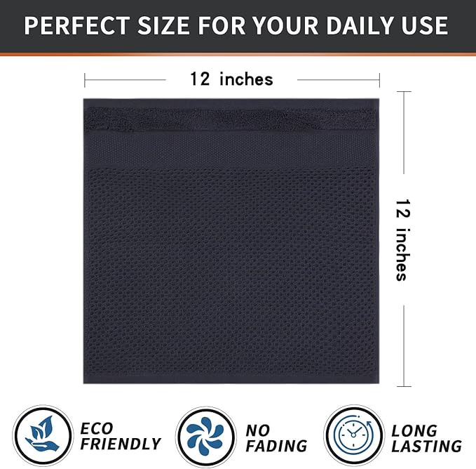 Homaxy 100% Cotton Dish Cloths, 12 Pack - 12 x 12 Inches, Waffle Weave Super Soft and Absorbent Dish Towels Quick Drying Dishcloths, Dark Grey