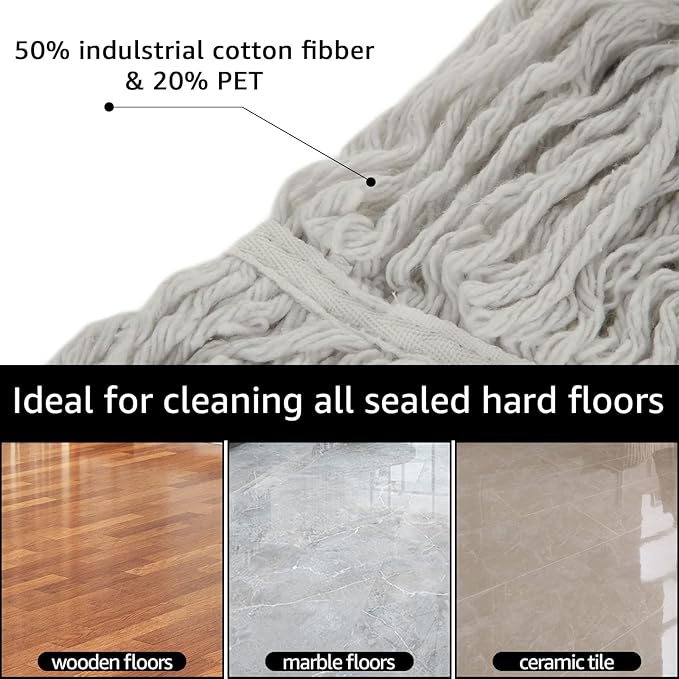 10Pcs Commercial String Mop Head, Loop-End Mop Head Replacement, Heavy Duty Mop Head Refills, Cotton Looped End Wet Cleaning Mop Refill for Floor Cleaning, Home, Industrial and Commercial Use (White)