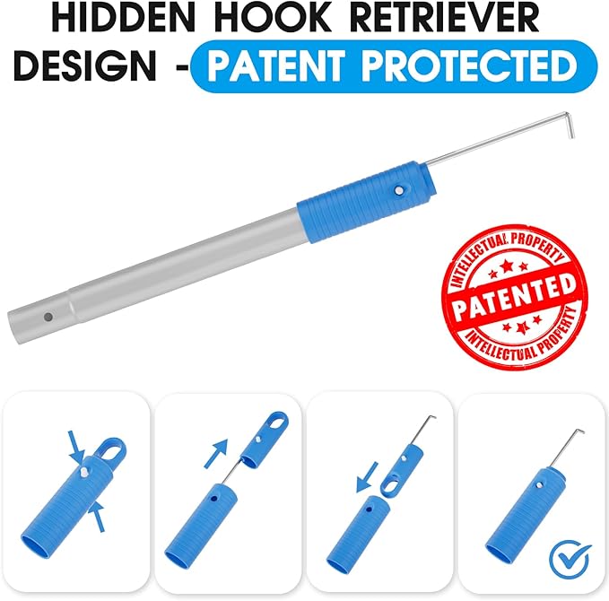 TidyMister Pool Brush Set - 20’’ 2-in-1 Detachable Round Brush with Extra Side Brush for Cleaning Hard-to-Reach Corners, 9 FT Aluminum Extended Pool Pole with Hidden Hook Retriever