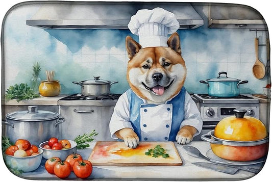 Caroline's Treasures DAC6182DDM Akita The Chef Dish Drying Mat Absorbent Dish Drying Mat Pad for Kitchen Counter Dish Drainer Mat for Countertop, 14 x 21", Multicolor