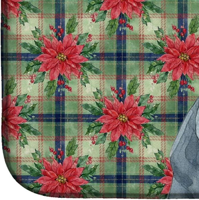 Caroline's Treasures Blue Italian Greyhound Christmas PoinsettIas Dish Drying Mat Absorbent Dish Drying Mat Pad for Kitchen Counter Dish Drainer Mat for Countertop, 14 x 21", Multicolor