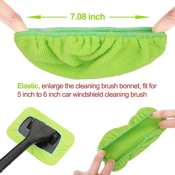 XINDELL Car Window Cleaning Combo – Windshield Glass Cleaner Tool with Extendable Handle & 14 Reusable Microfiber Pads for Interior/Exterior Glass, Streak-Free Auto Window Cleaning for Car Owners