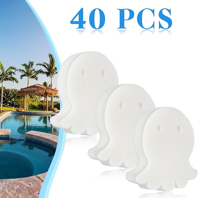 Patelai 40 Pcs Hot Tub Sponge Spa Cleaning Sponges for Hot Tub Oil Absorbing Cleaning Scum for Spa, Bathtub and Swimming Pool to Soak up Oils Bathtub Accessories(Octopus Style)