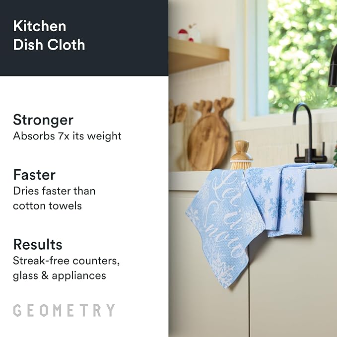 GEOMETRY Holiday Kitchen Dish Cloths - Quick Dry Dishcloths for Kitchen - Premium Dish Rags with Geoweave - 3-Pieces Set - Snow Frostin