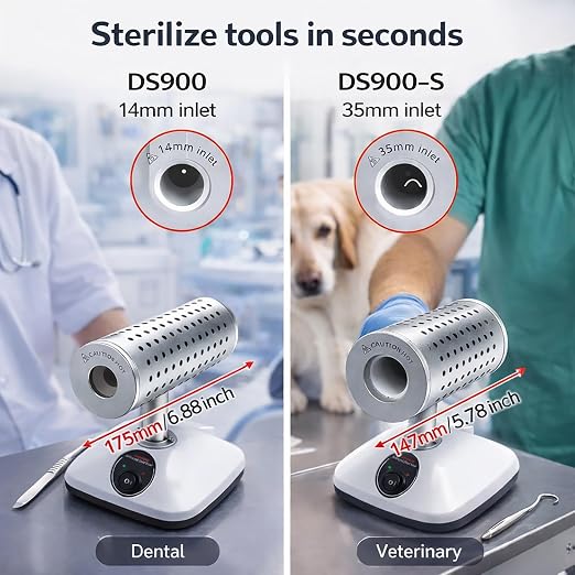 Lab Infrared Sterilizer with 14/35mm Loop - 400°C/825°C Dual Temp, 150W/240W, Fast Sterilization for Scalpel, Needle & Lab Instruments - CE Certified, for Biology, Mycology & Clinical Labs (ds900)