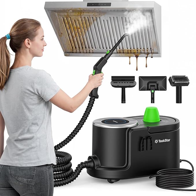 Taskstar Powerful High Pressure Steam Cleaner for Deep Cleaning | 8 mins rapid heat, 1.6L tank for 50-min continuous vapor, 22 tools; tackles kitchen grease, bathroom grout & car detailing