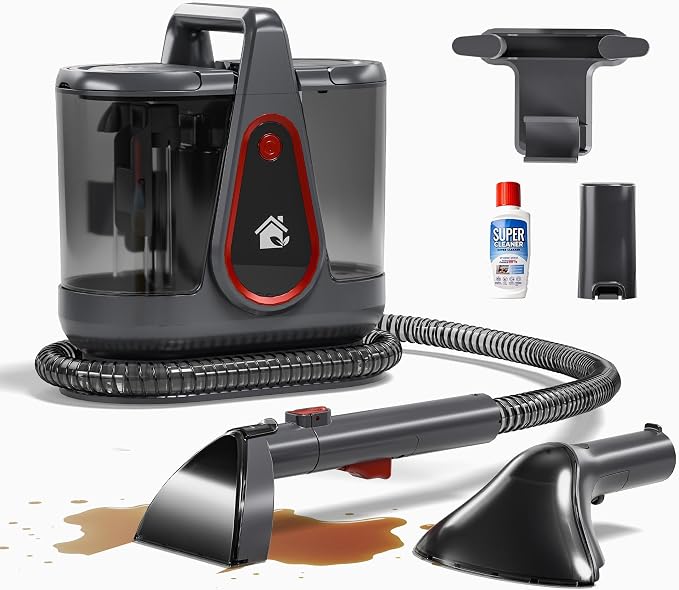 WURESE Portable Handheld Deep Cleaning Spot Cleaner, Pet Stain Carpet & Upholstery Cleaner with Self-Cleaning System, 2 Brush Tools for Couch, Rugs, Stairs and Car Interior, Gray