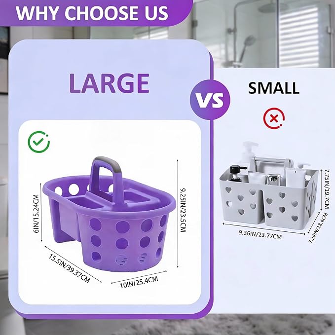 SIMPLYKLEEN Large Shower Caddy Portable 2PC - Made in USA Plastic Jumbo Size Dorm Storage Candy Tote with Handle Shower Organizer for Bathroom, Pantry, Kitchen, College Dorm, Orange/Purple