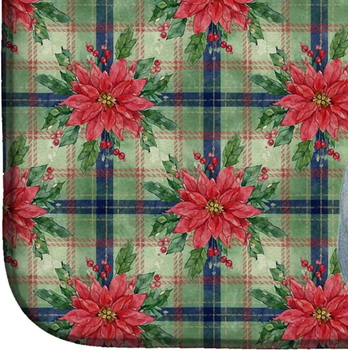 Caroline's Treasures Blue Great Dane Christmas PoinsettIas Dish Drying Mat Absorbent Dish Drying Mat Pad for Kitchen Counter Dish Drainer Mat for Countertop, 14 x 21", Multicolor