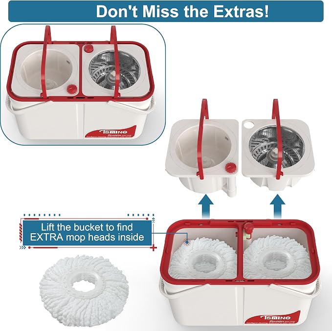 RinseWise Spin Mop Bucket Set Separate Dirty Water with 12 Pcs Mop Heads