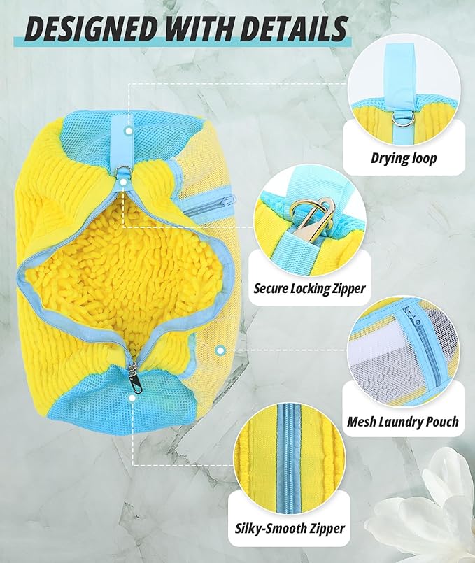 Shoe Washing Machine Bag, 2 Pack Shoe Cleaning Bag for Washer and Dryer, 360° Deep Cleaning Reusable Shoes Laundry Bags for Sneakers with Zipper Protection and Side Mesh Pouch, Yellow