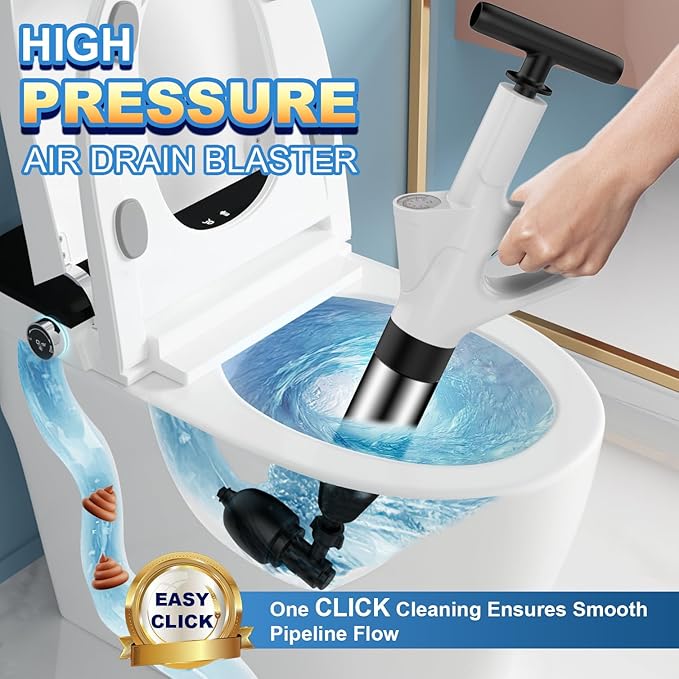 Toilet Plunger,High Pressure Toilet Plunger Heavy Duty,Toilet Auger Air Drain Blaster with Pressure Gauge,Toilet Unclogger for Bathroom and Plumbing Clogs