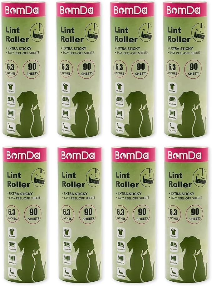 Extra Sticky Large Surface Lint Roller, 6.3'' Giant Lint Roller for Pet Hair, Long Handle Lint Remover for Clothes, Furniture, Dog & Cat Hair Remover (8 Refills(Scented))