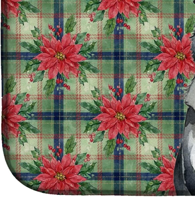 Caroline's Treasures Norwegian Elkhound Christmas PoinsettIas Dish Drying Mat Absorbent Dish Drying Mat Pad for Kitchen Counter Dish Drainer Mat for Countertop, 14 x 21", Multicolor