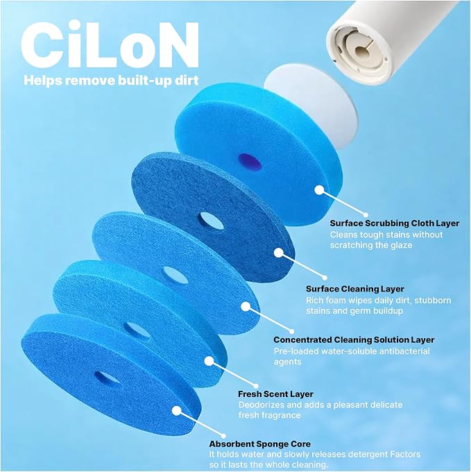 CiLoN 30 Pads Auto Lid Opener Disposable Toilet Bowl Brush & Holder System | Wall-Mounted Disposable Toilet Cleaning Set For Touch Free Space-Saving Hygienic Modern Bathrooms (Ocean Breeze + 30 Sponge)