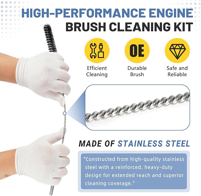 12 Pcs 61820 Car Engine Cleaning Detailing Brush Kit - Motor Engine Alternators Bay Stainless Steel Wire Brass Nylon Polishing and Cleaning Brush Set Tool