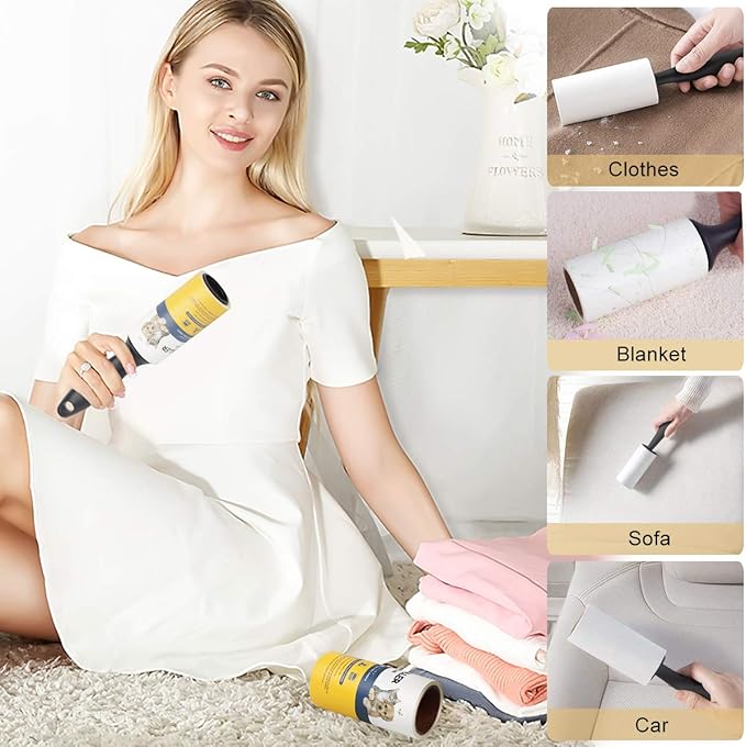 Lint Roller Pet Hair Remover - Sticky Lint Remover Rollers for Clothes Pet Hair Cat 8 Pack